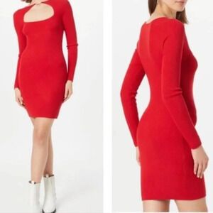 NWT Abercrombie Long Sleeve Ribbed Knit Mini Sweater Dress w/ Neckline Cutout.
